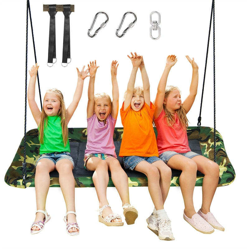 Giant 60" Platform Tree Swing with 2 Hanging Straps for Kids & Adults, Steel Frame Rectangle Saucer Swing for Indoor Outdoor Backyard