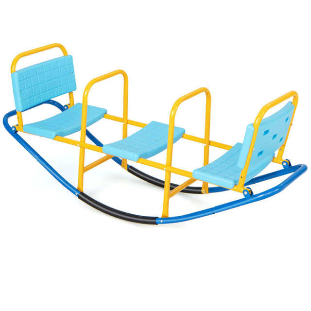 Kids Rocking Seesaw, 3 Person Heavy-Duty Metal Teeter Totter Seesaw with Easy-Grip Handles, Indoor/Outdoor Rocking Toy for Toddlers Ages 3-8