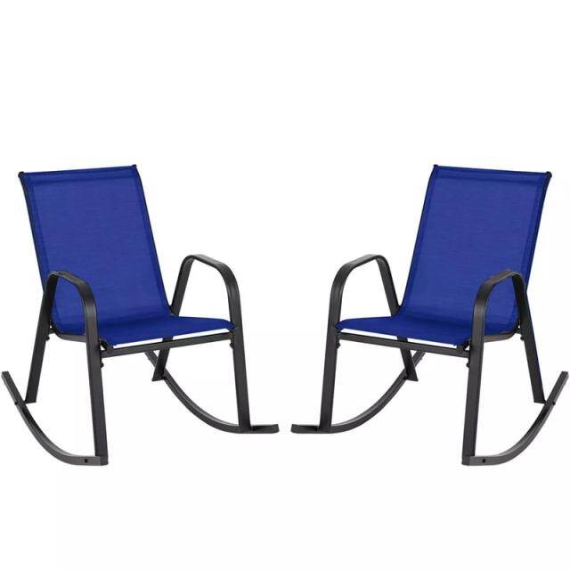 2PCS Outdoor Rocking Chairs, Ergonomic Patio Rockers with Breathable Fabric Seat & Back, Heavy-Duty Metal Frame for Backyard, Garden Front Porch