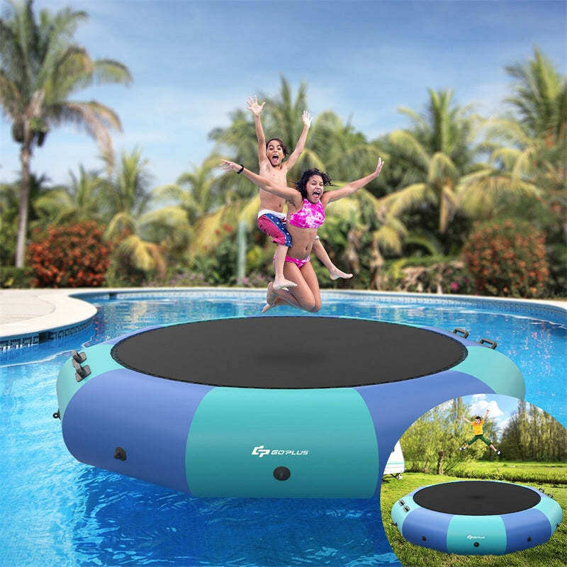 10FT Inflatable Water Trampoline, Recreational Water Bouncer with Electric Pump, Safety Ropes & Rope Ladder for Lakes & Pools