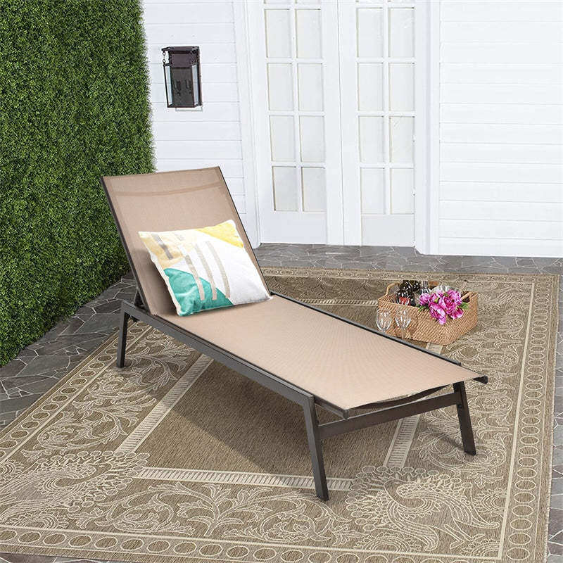 Outdoor Chaise Lounge Chair Reclining Pool Chair with 6-Position Adjustable Backrest