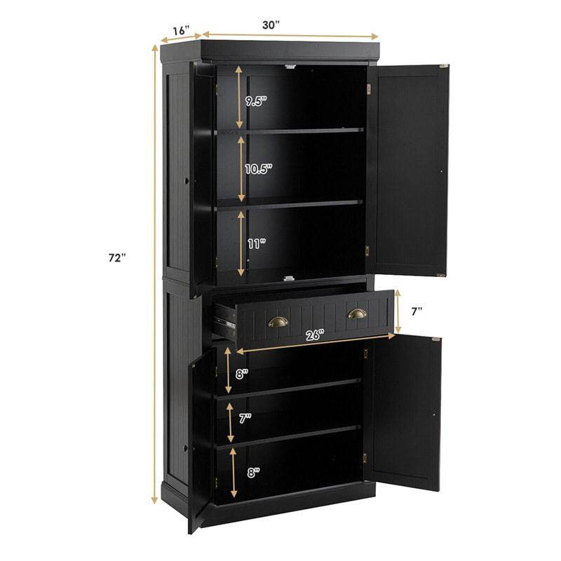 72" H Kitchen Pantry Cabinet, Freestanding Cupboard Traditional Large Tall Storage Cabinet with Drawers, Adjustable Shelves for Living Room