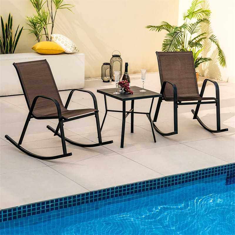 Set of 4 Outdoor Rocking Chairs, Ergonomic Heavy-Duty Metal Frame Patio Rockers with Breathable Fabric Seat & Back for Backyard, Garden, Porch