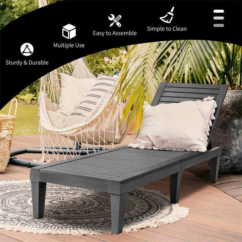 Outdoor Chaise Lounge Chair with 5-Position Adjustable Backrest, 400LBS Capacity All-Weather Reclining Sun Lounger for Poolside, Patio Backyard