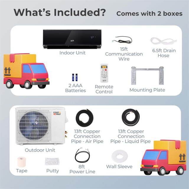 22000BTU Wifi Enabled Mini Split Air Conditioner & Heater, 21 SEER2 208-230V Inverter Split Wall AC Unit ECO Mode w/ Heat Pump, Installation Kit