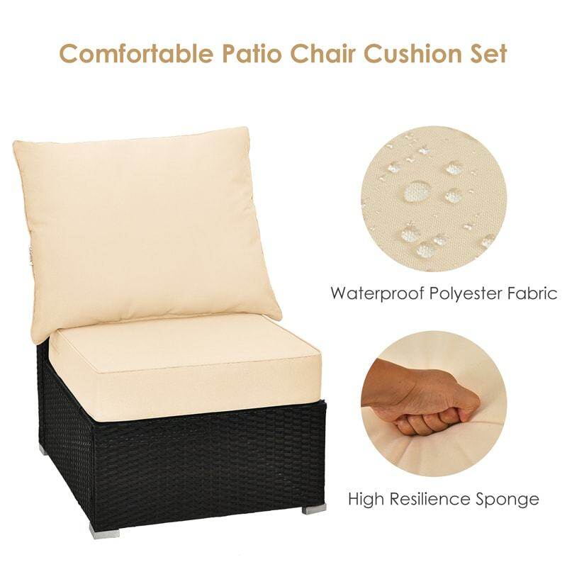 Deep Seat & Back Cushion Set with Rope Ties, Waterproof 6" Thick Indoor/Outdoor Chair Pads for Patio Furniture & Poolside