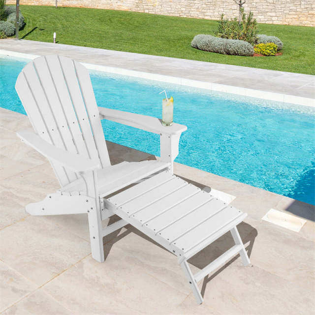 Outdoor HDPE Adirondack Chair, Weather Resistant Fire Pit Chair with Retractable Ottoman & 330 LBS Capacity for Patio, Backyard, Poolside