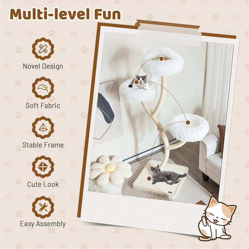 70" Tall Cat Tree, Multi-Level Cat Tower with 3 Cozy Perches, Scratching Posts, Board & Jingling Balls, Modern Cat Tree for Indoor Large Cats