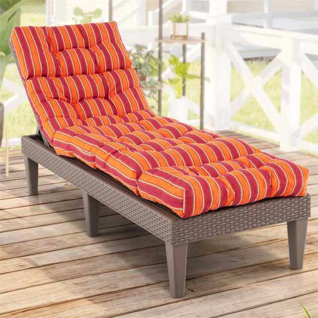 73" Thick Waterproof Outdoor Chaise Lounge Cushion with String Ties, All-Weather Patio Recliner Chair Pad for Poolside, Garden & Indoor Use