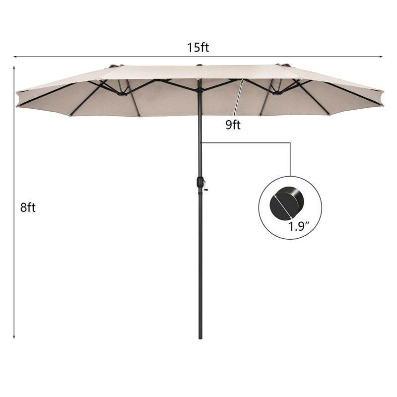 15FT Double-Sided Patio Umbrella with Crank & Air Vents, 12-Rib Steel Market Outdoor Umbrella for Poolside, Garden, Backyard
