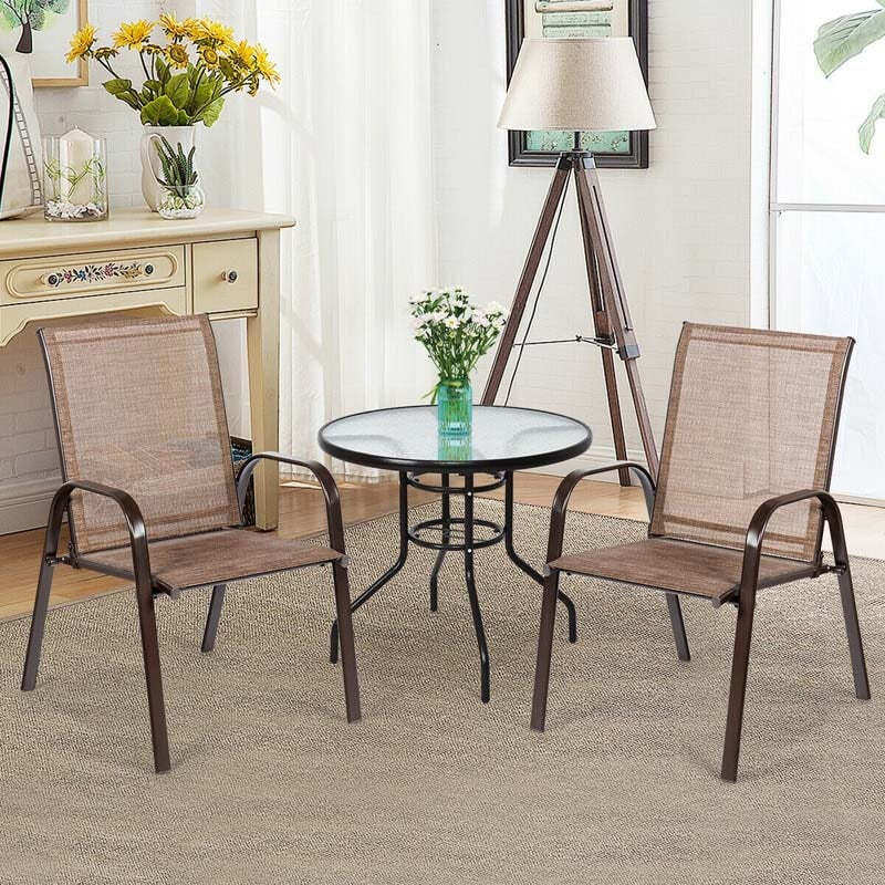 2PCS Steel Frame Sling Patio Chairs, High Back Outdoor Dining Chairs with Armrests & Breathable Quick-Drying Fabric for Backyard, Garden, Deck