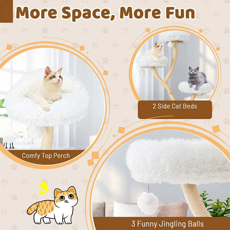70" Tall Cat Tree, Multi-Level Cat Tower with 3 Cozy Perches, Scratching Posts, Board & Jingling Balls, Modern Cat Tree for Indoor Large Cats