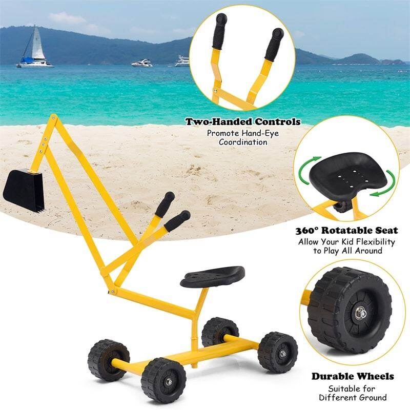 Heavy Duty Kids Ride-on Sand Digger Digging Scooper Excavator Sandbox Digger Toy with Wheels & 360° Swivel Seat