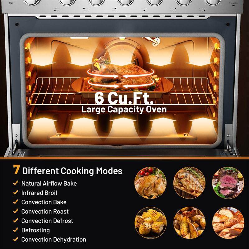 36" Freestanding Natural Gas Range Stainless Steel Dual Fuel Gas Range with 6 Burners Cooktop & 6 Cu.Ft. Convection Oven