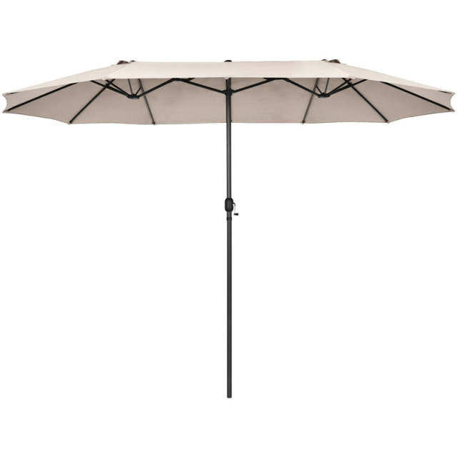 15FT Double-Sided Patio Umbrella with Crank & Air Vents, 12-Rib Steel Market Outdoor Umbrella for Poolside, Garden, Backyard
