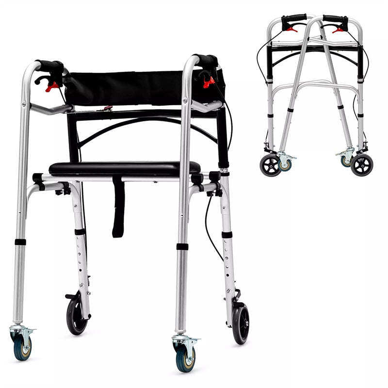 4-in-1 Folding Rollator Walker for Seniors with Seat, Wheels & Brakes, Height Adjustable Stand-Up Walker 350lbs Medical Walking Mobility Aid for Adult