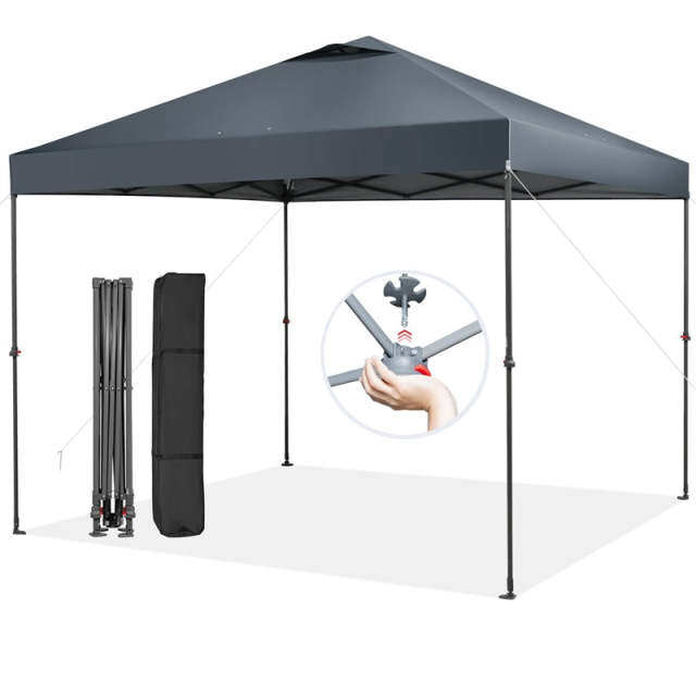10' x 10' Pop Up Canopy Tent Easy Set-up Instant Canopy Outdoor Folding Tent Adjustable Height Sun Shelter with Center Lock & Carry Bag