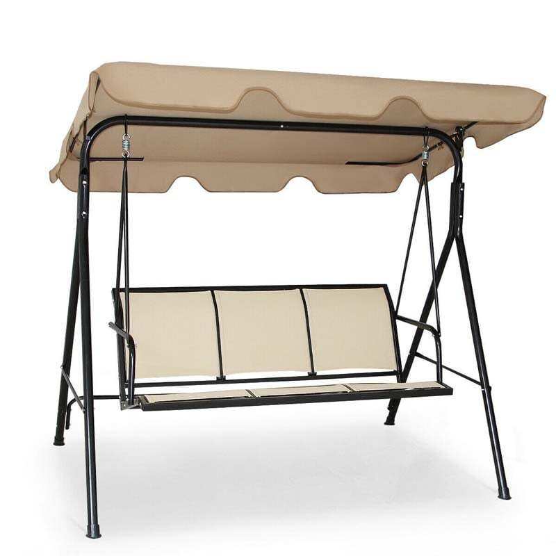 3-Person Outdoor Patio Swing with Adjustable Canopy & Steel Frame, Weather-resistant Porch Swing Bench for Garden, Yard, Poolside, Balcony