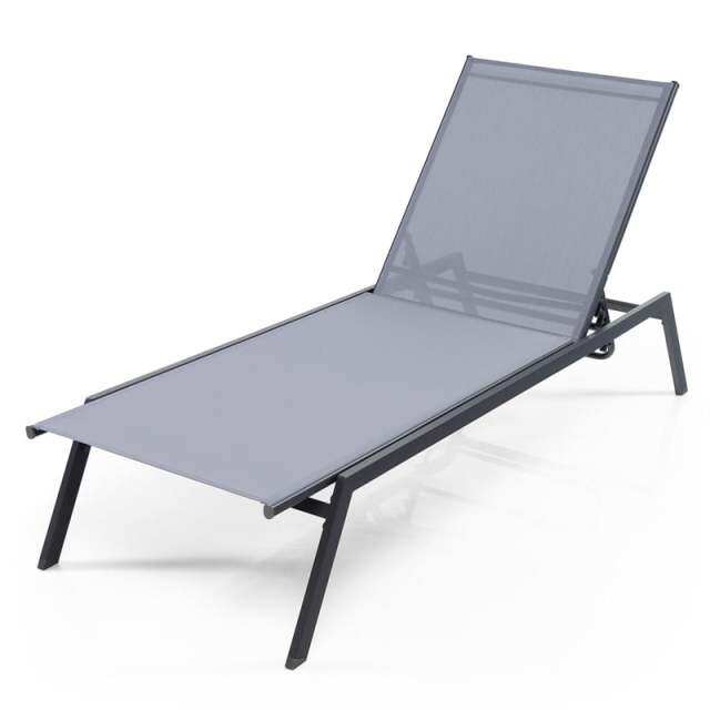 Outdoor Chaise Lounge Chair with 6-Position Adjustable Backrest & Quick-Dry Fabric, Reclining Sun Lounger for Poolside, Backyard & Patio
