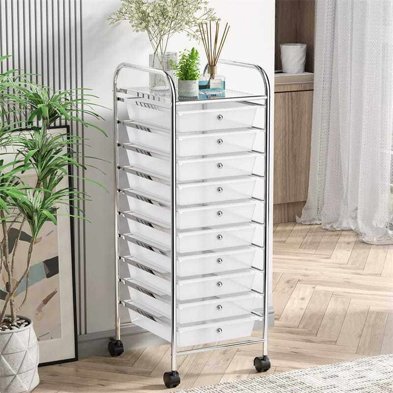 10-Drawer Rolling Storage Cart, Utility Cart with Drawers & Lockable Wheels, Mobile Art Craft Drawer Cart for Home Office, School