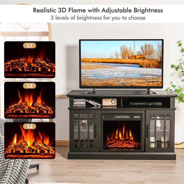 48" Fireplace TV Stand for TVs up to 50", Wood Entertainment Center TV Console with 18" Electric Fireplace, Remote Control, Adjustable Shelves