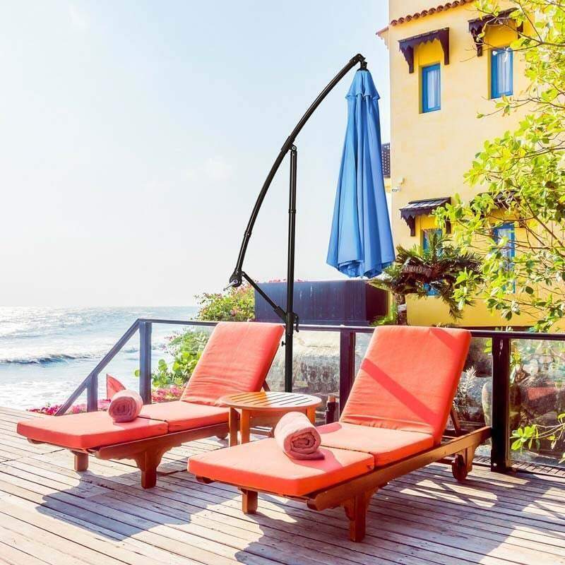10ft Hanging Umbrella Offset Patio Sun Shade Umbrella Outdoor Market Umbrella Tilt Adjustment Cantilever Umbrella with Crank & Cross Base