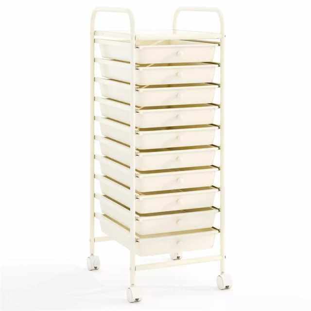 10-Drawer Rolling Storage Cart, Utility Cart with Drawers & Lockable Wheels, Mobile Art Craft Drawer Cart for Home Office, School