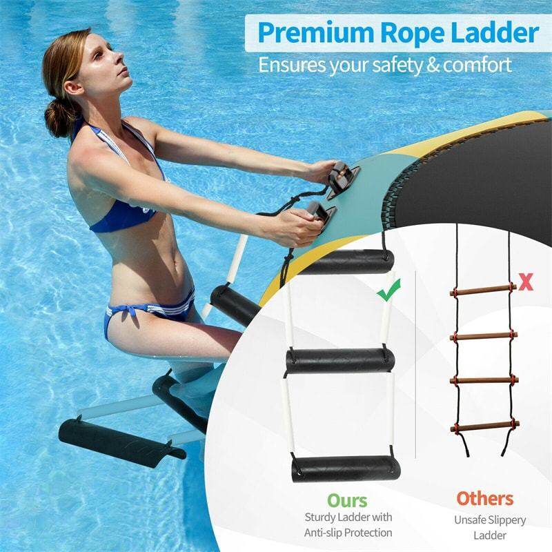 12FT Inflatable Water Trampoline, Recreational Water Bouncer with Electric Pump, Safety Ropes & Rope Ladder for Lakes & Pools