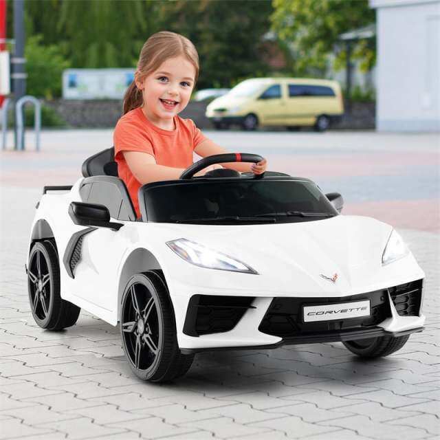 12V Kids Ride On Car Licensed Chevrolet Corvette C8 Electric Toy Car with Remote Control, Wireless Connection, Lights, Gift for Boys & Girls