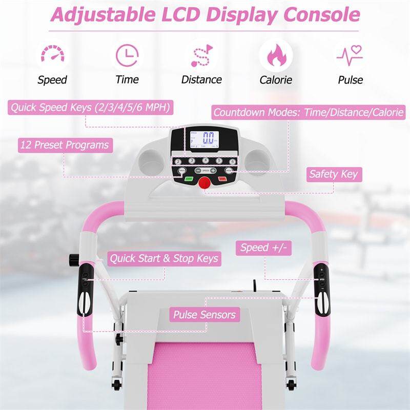 800W Folding Treadmill, Electric Motorized Running Machine with LED Display, 12 Preset Programs, Pulse Sensor & Built-in Wheels for Home Use