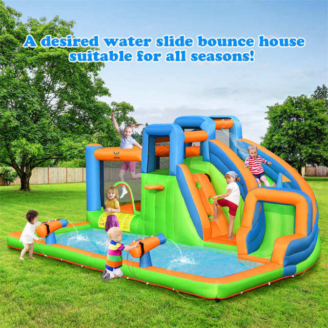 Inflatable Water Slide, 7-in-1 Kids Giant Bounce House Waterslide Park with Dual Climbing Walls for Backyard Outdoor Indoor Party Gifts
