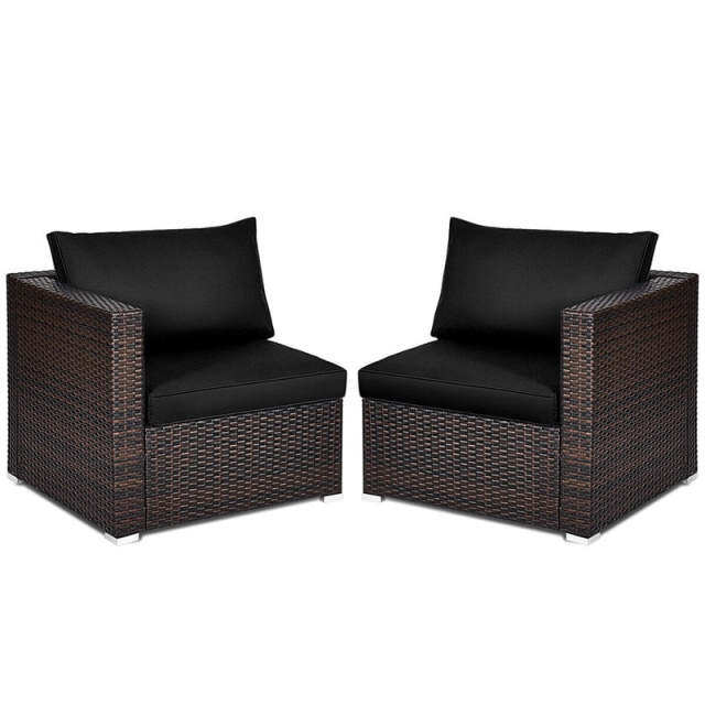 2 PCS Patio Rattan Corner Sofas Wicker Outdoor Loveseat with Cushions for Balcony Poolside Deck