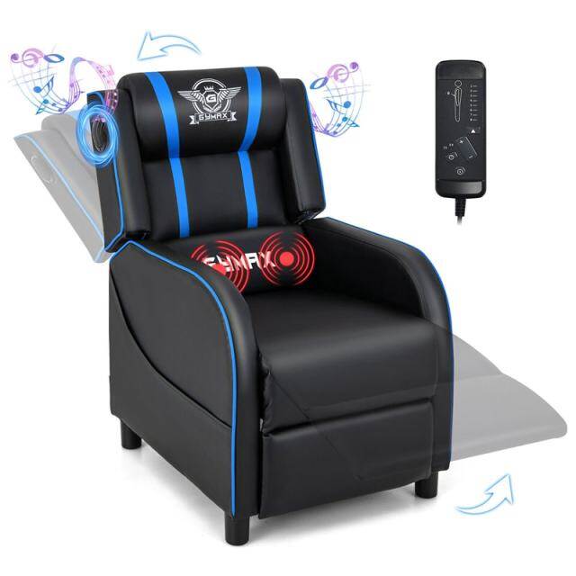 Gaming Recliner PU Leather Massage Gaming Chair with Bluetooth Speaker, Retractable Footrest & Lumbar Pillow, Single Ergonomic Gaming Sofa