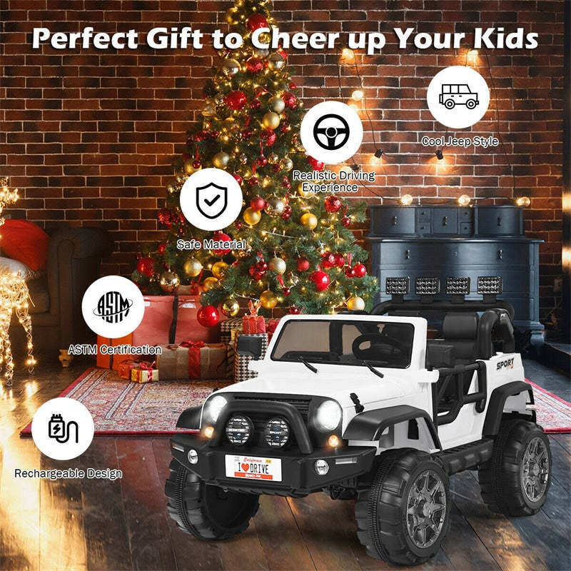 2-Seater Kids Ride on Truck, 12V Battery Powered Electric Vehicle with Remote Control & Lights for Boys Girls Gifts -s