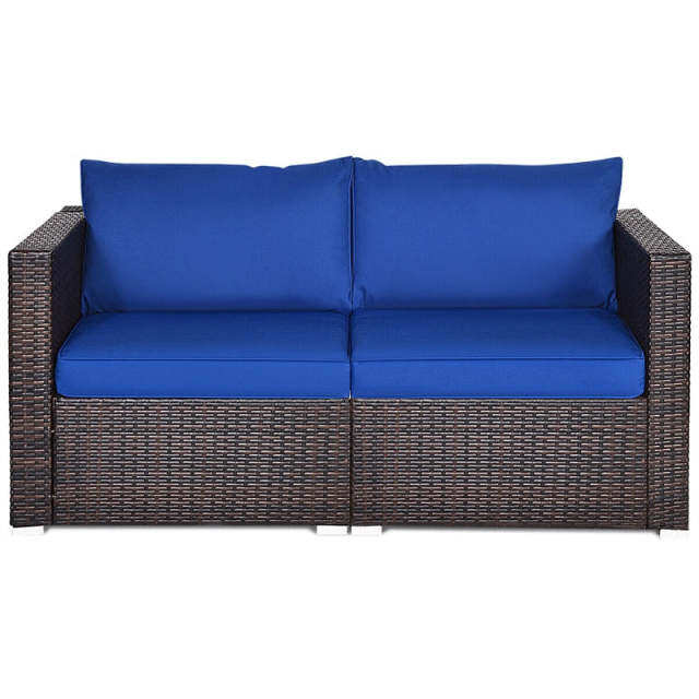2 PCS Patio Rattan Corner Sofas Wicker Outdoor Loveseat with Cushions for Balcony Poolside Deck
