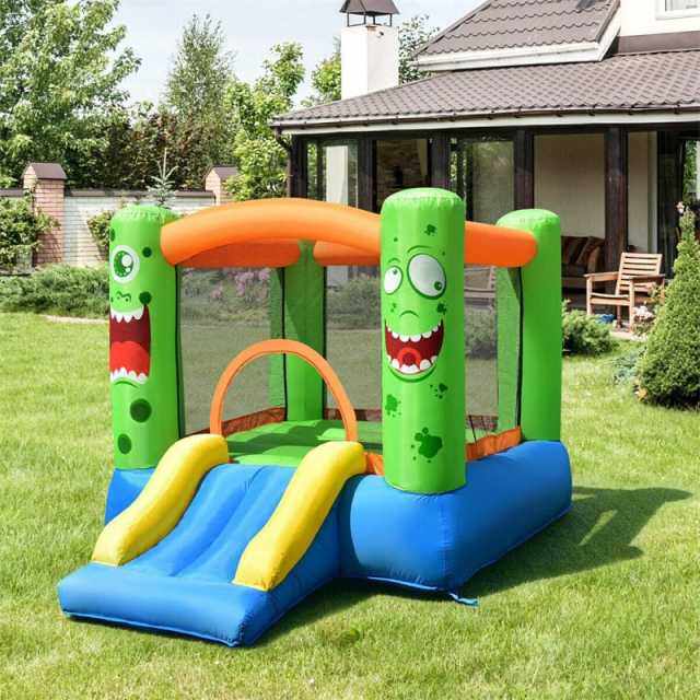 Inflatable Bounce House, Big Mouth Themed Giant Jumping Castle Bouncy House with Slide, Basketball Rim, 480W Blower & Carry Bag