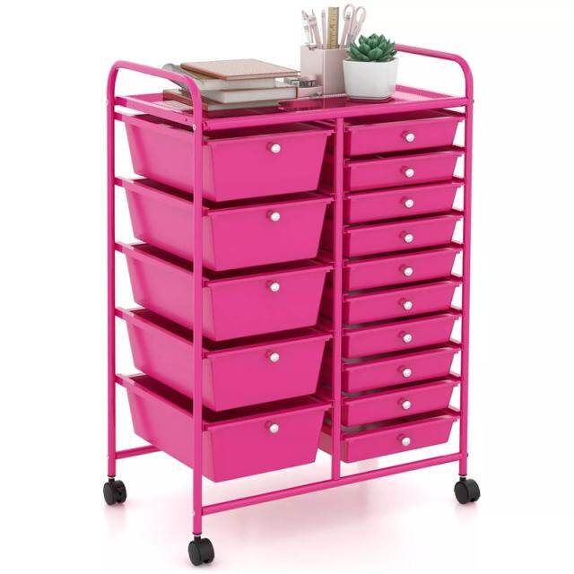 15-Drawer Rolling Storage Cart, Art & Craft Organizer with Wheels & Removable Drawers for Tools, Scrapbook Paper, Home Office School