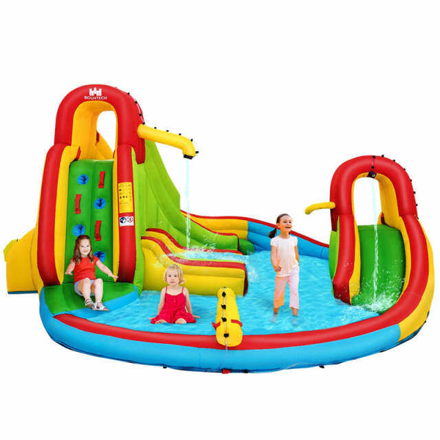 Inflatable Water Slide, 16x14FT Kids Mega Water Park with Dual Racing Slide, Large Splash Pool, Climbing Wall & Water Cannon for Backyard Party Gifts