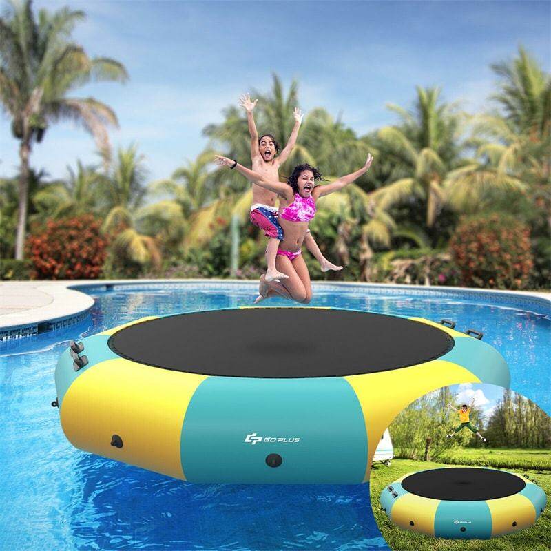 12FT Inflatable Water Trampoline, Recreational Water Bouncer with Electric Pump, Safety Ropes & Rope Ladder for Lakes & Pools