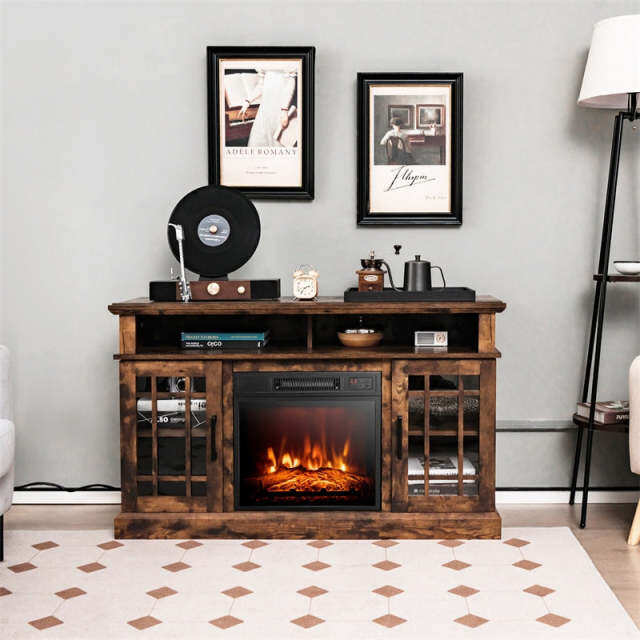 48" Fireplace TV Stand for TVs up to 50", Wood Entertainment Center TV Console with 18" Electric Fireplace, Remote Control, Adjustable Shelves
