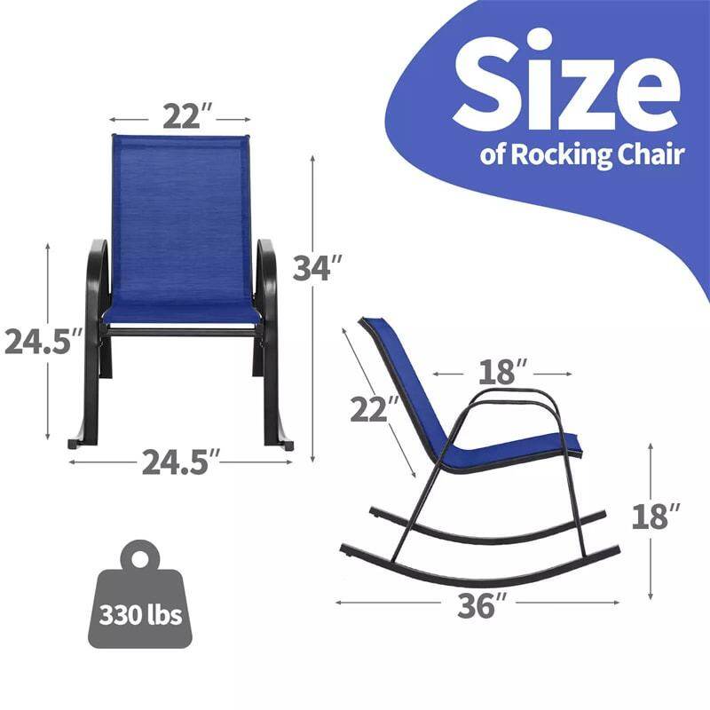 Set of 4 Outdoor Rocking Chairs, Ergonomic Heavy-Duty Metal Frame Patio Rockers with Breathable Fabric Seat & Back for Backyard, Garden, Porch