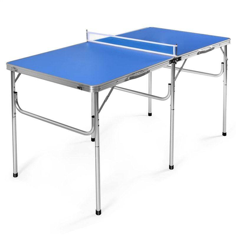 60" Portable Table Tennis Table, Folding Ping Pong Table with Net, 2 Paddles & 4 Balls, Multipurpose Freestanding Table for Indoor Outdoor Use