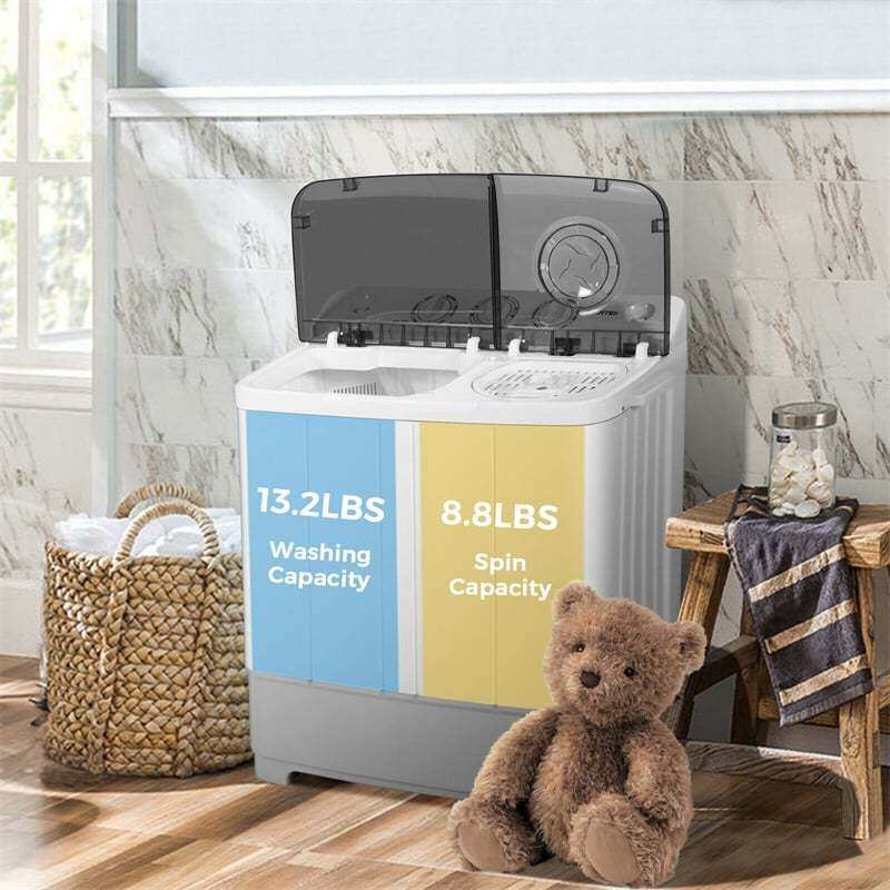 Portable Washing Machine, Twin Tub 22LBS Capacity Compact Laundry Washer Spin Dryer Combo with Control Knobs & Drain Pump for Apartment, RV
