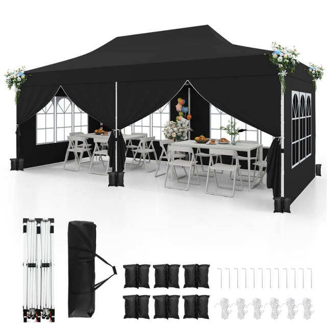 10x20FT Pop Up Canopy with 6 Removable Sidewalls/Windows, 8-Pack Sandbags & Carrying Bag, UPF50+ Sun Protection Tent for Outdoor Wedding Party