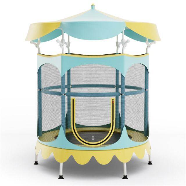 64" Mini Kids Trampoline, ASTM Approved Toddler Trampoline with Detachable Canopy, Safety Enclosure Net & Handrail for Indoor Outdoor Use