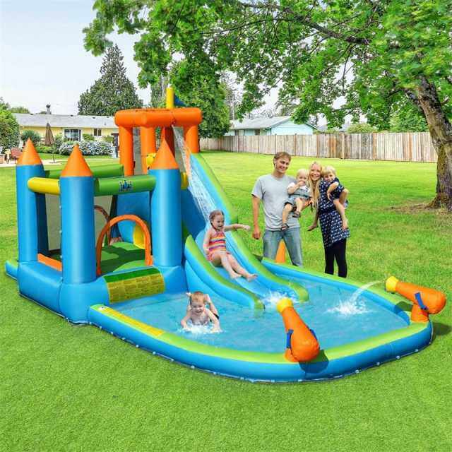 Inflatable Water Slide Bounce House 8-in-1 Kids Waterslide Splash Pool Water Park with Ball Pit & 735W Blower for Boys Girls Backyard Party Gifts