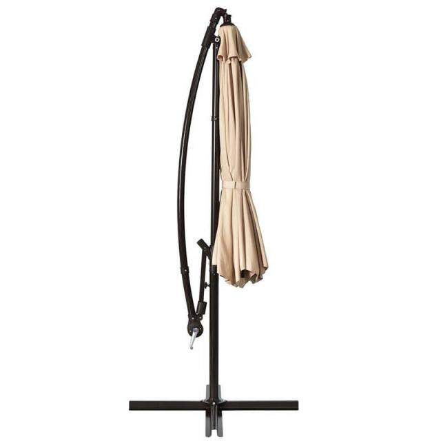 10FT Cantilever Umbrella Offset Hanging Patio Umbrella 8 Steel Ribs Outdoor Market Umbrella with Cross Base, Crank & Tilt Adjustment