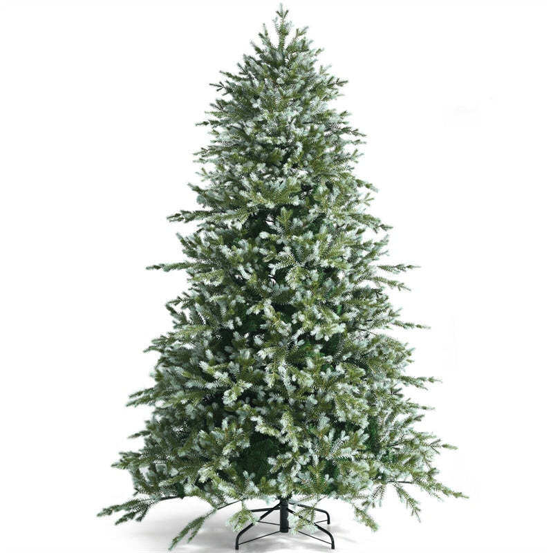 8FT Unlit Artificial Christmas Tree, Hinged Spruce Green Xmas Tree with Folding Metal Stand, 1658 Realistic PE & PVC Tips for Holiday Decor