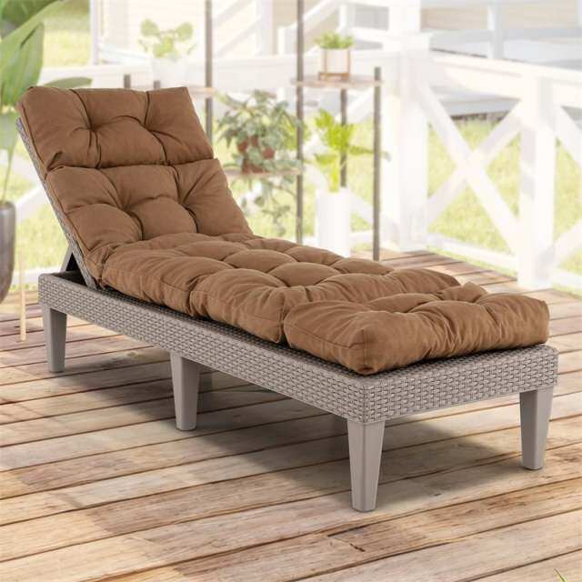 73" Thick Waterproof Outdoor Chaise Lounge Cushion with String Ties, All-Weather Patio Recliner Chair Pad for Poolside, Garden & Indoor Use