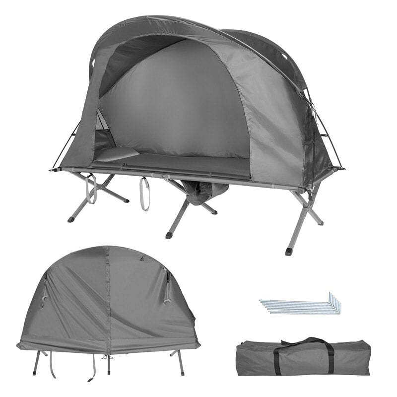 4-in-1 Folding Camping Cot Tent for 1 Person, Portable Elevated Off Ground Tent with Waterproof Cover, Air Mattress & Carrying Bag for Hiking